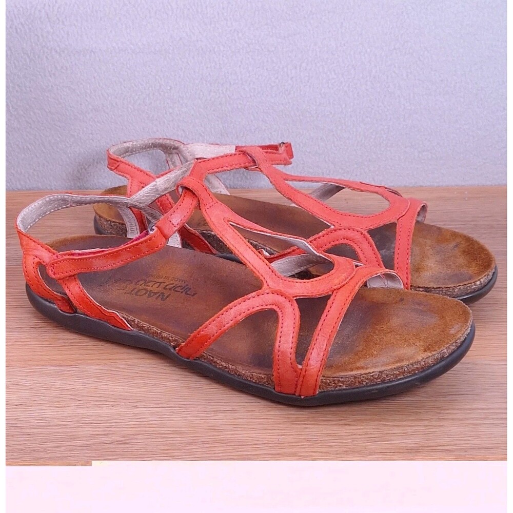 Naot Women's Coral Red/Orange Leather Strappy Sandals